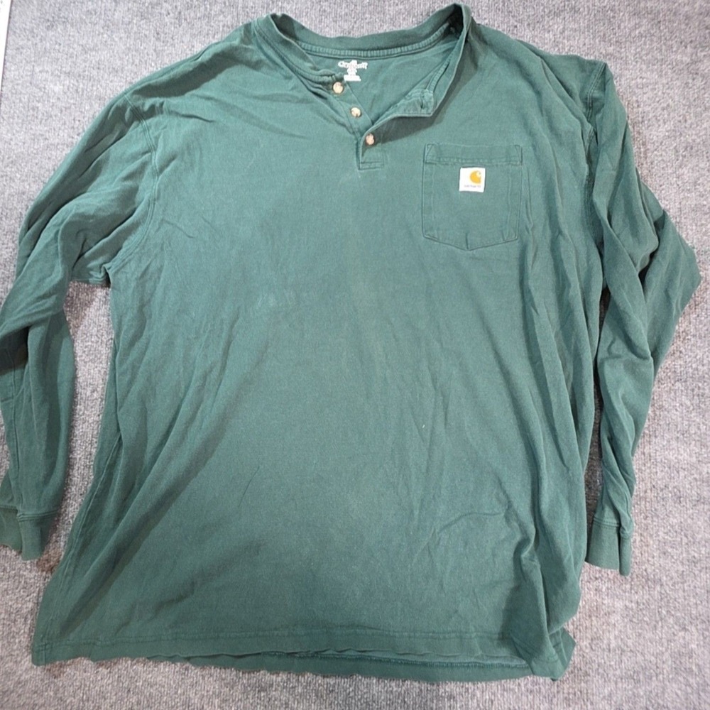 Carhartt Shirt Mens 2XLT Green Long Sleeve Henley Pocket T-Shirt Tall Workwear